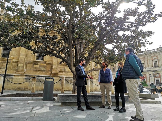 Guevara, junto al magnolio de la Catedral