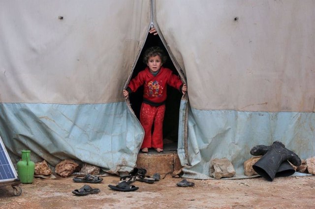 Archivo - Niño en campamento de refugiados en Siria