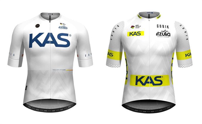 Maillot especial diseñado por Gobik para KAS, a la izquierda, y maillot de mejor 'euskaldun' de la Itzulia 2021, a la derecha