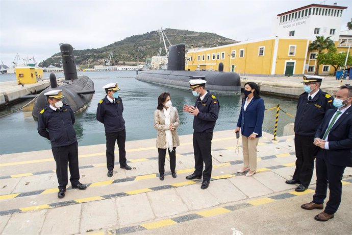 La ministra de Defensa, Margarita Robles, visita la Flotilla de Submarinos de la Armada en el Arsenal Cartagena, a 29 de marzo de 2021