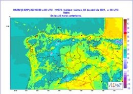 Mapa elaborado por la Aemet sobre la previsión en CyL hasta el viernes