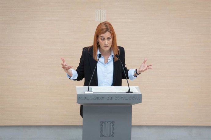La líder de los comuns en el Parlament, Jéssica Albiach, en su intervención en la segunda sesión de investidura en el Parlament