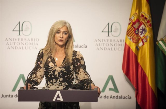 La consejera de Cultura y Patrimonio Histórico, Patricia del Pozo, en la rueda de prensa posterior a la reunión del Consejo de Gobierno. Sevilla a 30 de marzo del 2021