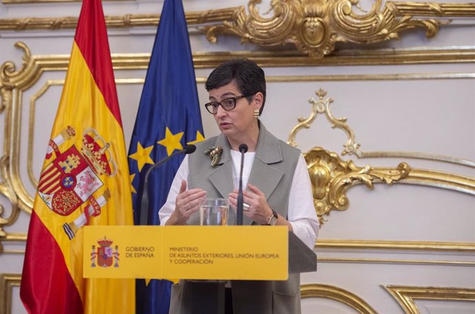 La ministra de Asuntos Exteriores, Arancha González Laya, interviene durante un acto en el que el Equipo Técnico Español de Ayuda y Respuesta a Emergencias (START) se pone a disposición de Sanidad, en Madrid (España), a 30 de marzo de 2021.