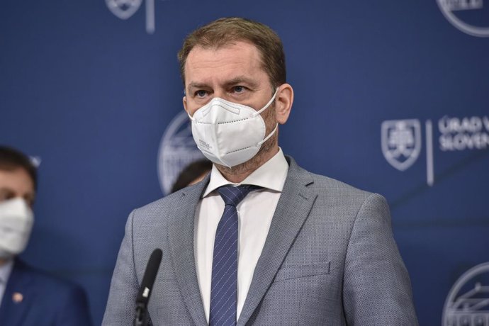 28 March 2021, Slovakia, Bratislava: Slovakian Prime Minister Igor Matovic speaks during a press conference at the Slovak Government Office after a meeting of the coalition parties. Matovic made the surprise announcement on Sunday that he was resigning 