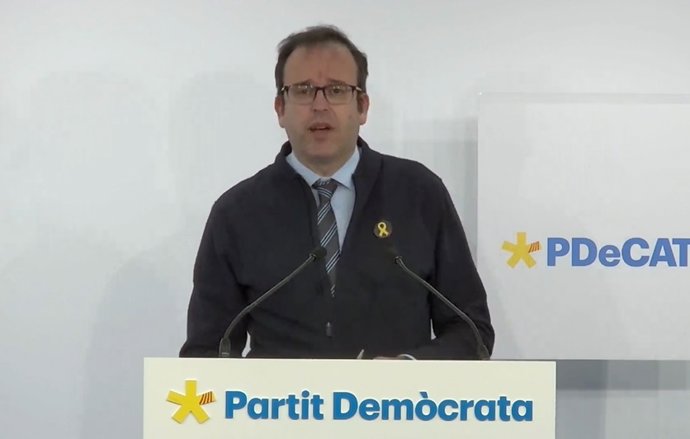 El portaveu del PDeCAT, Marc Solsona, en una roda de premsa telemtica el dilluns 22 de mar del 2021.