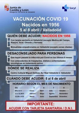 Información sobre la vacunación de población general a partir del día 5 de abril en Valladolid.