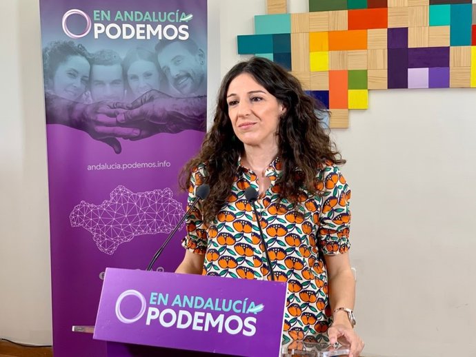 La coportavoz de Podemos Andalucía, Libertad Paloma, este miércoles en rueda de prensa.