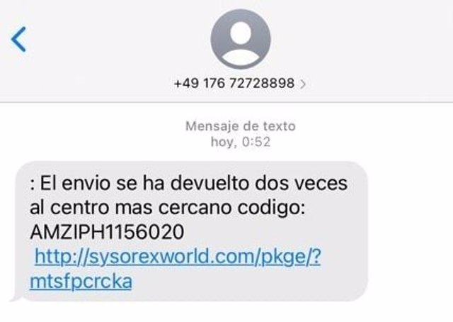 SMS que dirige a una web fraudulenta