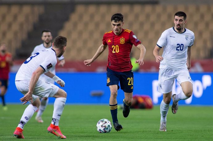 Pedro Gonzalez "Pedri" of Spain during the FIFA World Cup 2022 Qatar qualifying match between Spain and Kosovo at Estadio La Cartuja on March 31, 2021 in Sevilla, Spain
