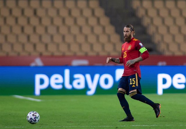 Sergio Ramos of Spain during the FIFA World Cup 2022 Qatar qualifying match between Spain and Kosovo at Estadio La Cartuja on March 31, 2021 in Sevilla, Spain