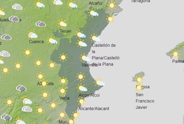 Imagen de la previsión meteorológica para este viernes en la Comunitat Valenciana.