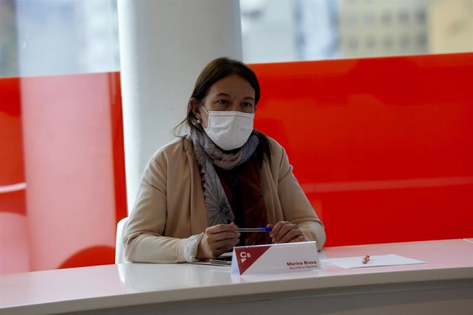 La secretaria general de Ciudadanos (Cs), Marina Bravo, durante la reunión del Comité Permanente del partido, en Madrid (España), a 22 de marzo de 2021.