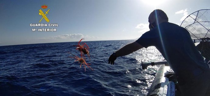 Guardia Civil incautando tres nasas ilegales