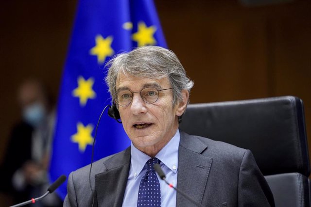 Archivo - HANDOUT - 20 January 2021, Belgium, Brussels: President of the European Parliament David Sassoli speaks during a plenary session of the European Parliament which focused on the inauguration of the new US President Joe Biden and the presentatio