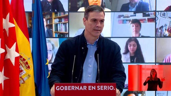 El presidente del Gobierno y secretario general del PSOE, Pedro Sánchez, en la presentación de la candidatura de Ángel Gabilondo.