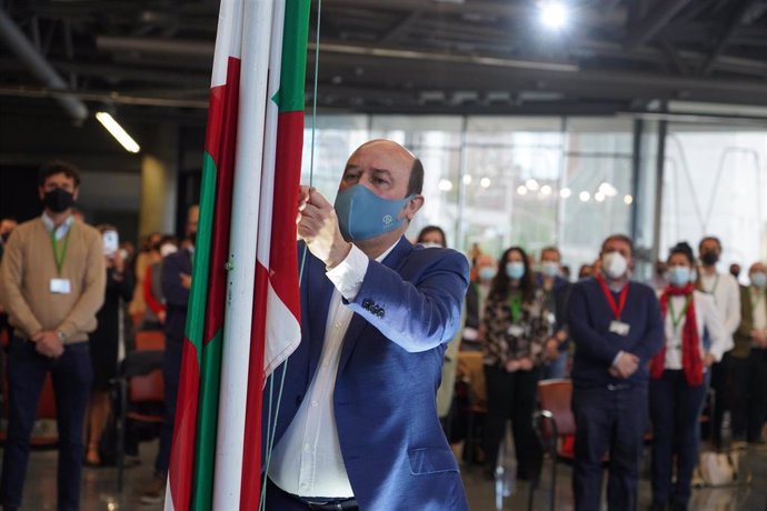 El presidente del PNV, Andoni Ortuzar, en un acto en Bilbao en el Aberri Eguna.