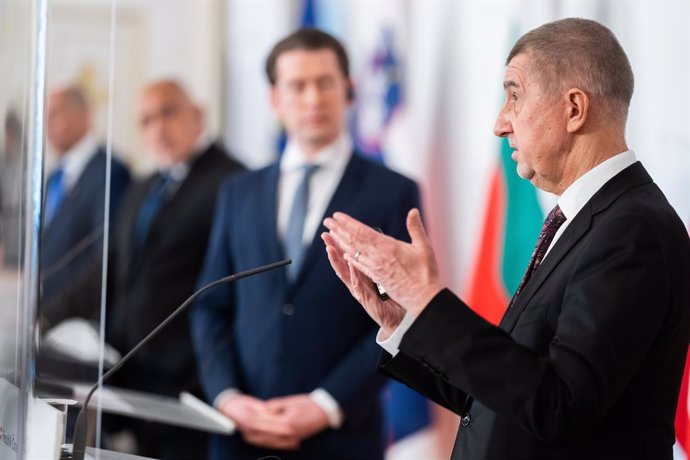 16 March 2021, Austria, Vienna: Czech Prime Minister Andrej Babis (R) speaks during for a press conference on "Vaccine distribution in the EU" at the Federal Chancellery. Photo: Georg Hochmuth/APA/dpa