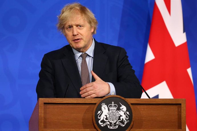 29 March 2021, United Kingdom, London: UK Prime Minister Boris Johnson speaks during a press conference on COVID-19 pandemic from the new Downing Street Briefing Room. Photo: Hollie Adams/PA Wire/dpa