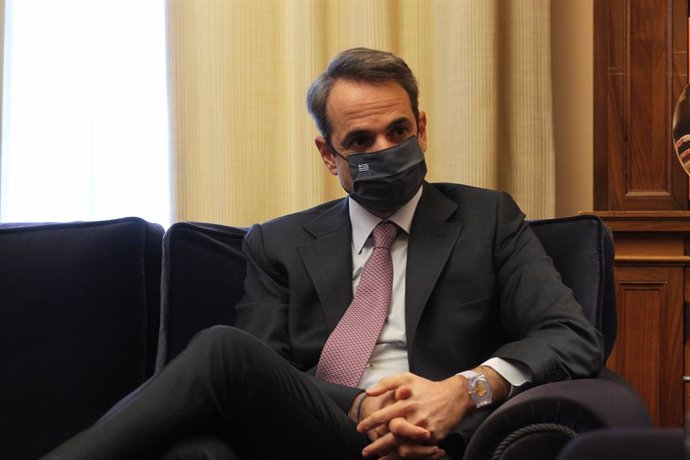 31 March 2021, Greece, Athens: Greek Prime Minister Kyriakos Mitsotakis speaks during an interview after presenting the key principles of the so-called National Recovery and Resilience Plan for the day after the coronavirus pandemic. Photo: Aristidis Va
