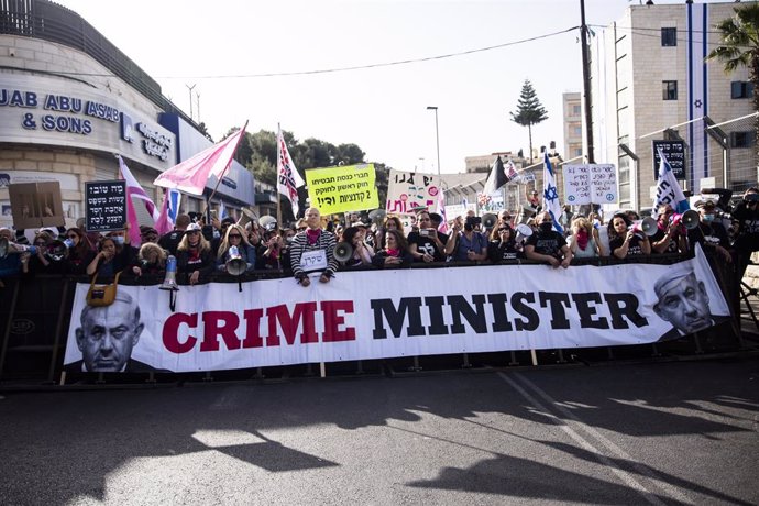 Manifestación contra el primer ministro israelí, Benjamin Netanyahu, acusado de corrupción