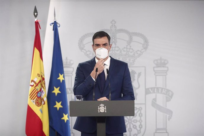 El presidente del Gobierno, Pedro Sánchez, en rueda de prensa en Moncloa tras la celebración del Consejo de Ministros