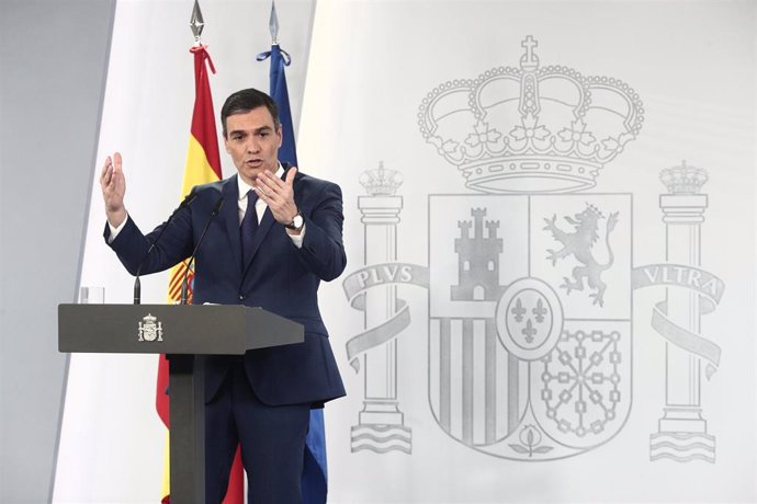 El presidente del Gobierno, Pedro Sánchez, ofrece una rueda de prensa en Moncloa este martes.