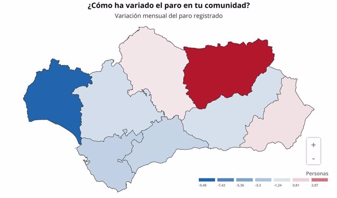 Variación del paro en las provincias andaluzas.