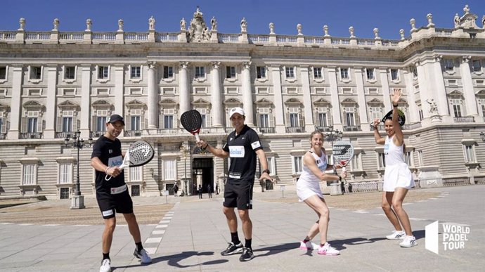 Sanyo Gutiérrez, Fernando Belasteguín, Alejandra Salazar y Gemma Triay en la presentación del Adeslas Madrid Open 2021, primera prueba del calendario World Padel Tour (WPT) 2021