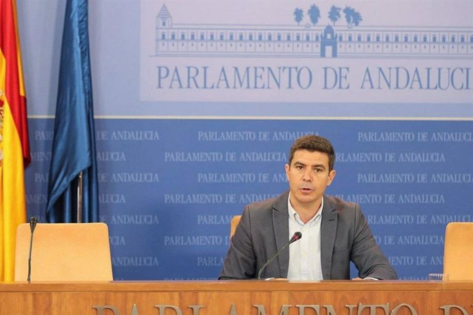 El portavoz parlamentario de Ciudadanos (Cs) en Andalucía, Sergio Romero, en rueda de prensa.