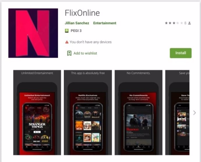 App maliciosa FlixOnline.