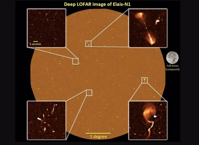 La imagen LOFAR más profunda jamás realizada, en la región del cielo conocida como "Elais-N1", que es uno de los tres campos estudiados como parte de este estudio de radio profundo.