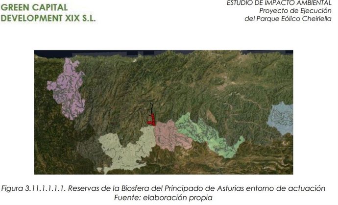Imagen de la ubicación futura del parque eólico de Cheiriella junto a las Reservas de la Biosfera del Principado de Asturias que se verían afectadas.
