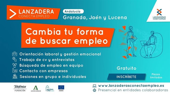 Cartel de las Lanzaderas Conecta Empleo en Granada, Jaén y Lucena.