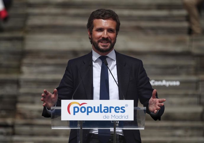 El líder del PP, Pablo Casado, intervé en la presentació de la candidatura del PP de Madrid (Arxiu)