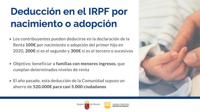 La deducción por nacimiento o adopción es una de las 13 deducciones puestas en marcha por el Gobierno regional para apoyar a las familias de la Región