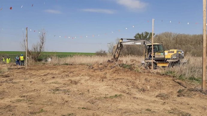 Primeros trabajos de desbroce para la construcción de la EDAR de Fresno el Viejo (Valladolid).