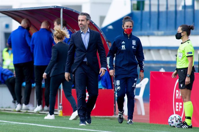 Jorge Vilda, head coach of Spain Team, during Friendly women match between Spain Team and Netherlands Team at Municipal Marbella Stadium on April 9, 2021 in Malaga, Spain.