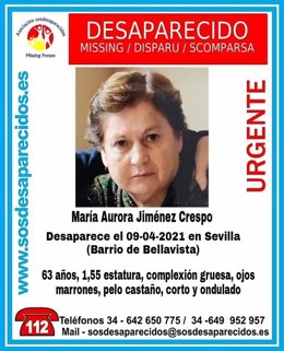 Cartel alertando de la desaparición de Aurora Jiménez Crespo