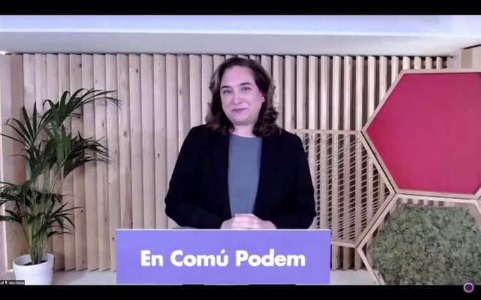L'alcaldessa de Barcelona, Ada Colau, en la seva intervenció durant la reunió del Consell Confederal d'Unides Podem.