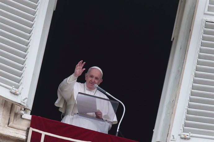 14 March 2021, Vatican, Vatican City: Pope Francis delivers the weekly Angelus prayer from the window of the apostolic palace overlooking St. Peter's Square at the Vatican. Photo: Evandro Inetti/ZUMA Wire/dpa