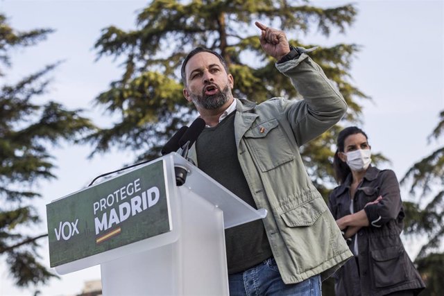 El líder de Vox y director de campaña en las elecciones de Madrid, Santiago Abascal, 