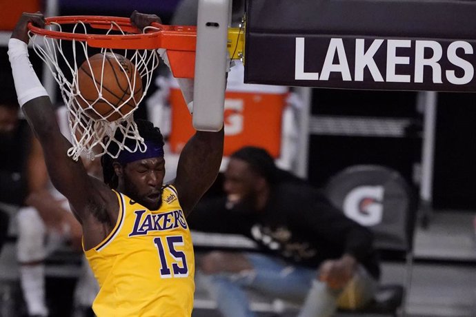 26 March 2021, US, Los Angeles: Los Angeles Lakers' Montrezl Harrell dunks during the American NBA basketball match between Los Angeles Lakers and Cleveland Cavaliers at the Staples Center. Photo: Keith Birmingham/Orange County Register via ZUMA/dpa