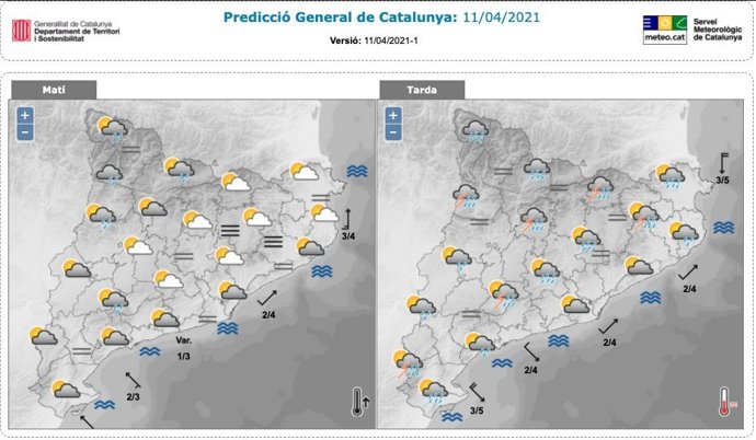 Previsión de lluvias y tormentas en Catalunya