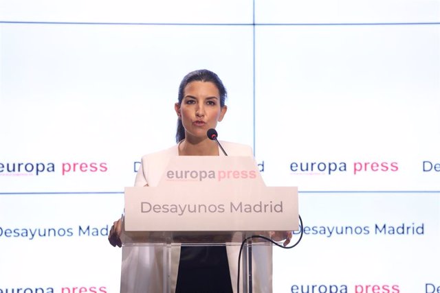 La candidata de Vox a la Presidencia de la Comunidad de Madrid, Rocío Monasterio, interviene en un Desayuno Madrid de Europa Press, a 12 de abril de 2021, en el Auditorio Meeting Place Castellana de Madrid, (España).