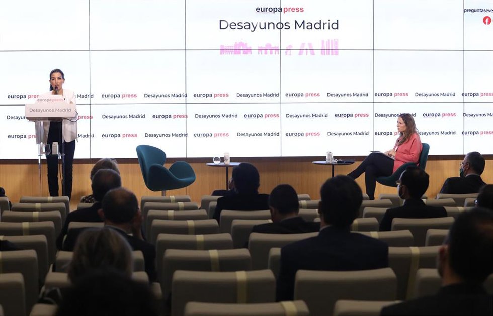La candidata de Vox a la Presidencia de la Comunidad de Madrid, Rocío Monasterio, interviene en un Desayuno Madrid de Europa Press.