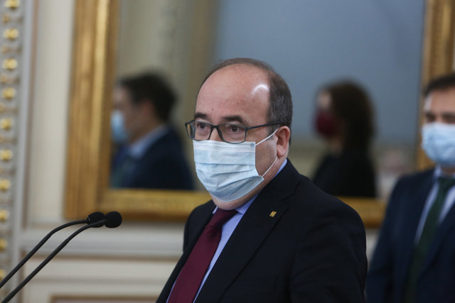 El ministro de Política Territorial y Función Pública, Miquel Iceta; interviene en el acto de toma de posesión de altos cargos del Ministerio de Política Territorial y Función Pública, en la sede ministerial, en Madrid (España), a 5 de marzo de 2021.