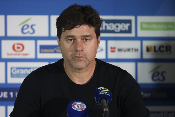 Coach of PSG Mauricio Pochettino answers to the media during the post-match press conference following the French championship Ligue 1 football match between RC Strasbourg Alsace (RCSA) and Paris Saint-Germain (PSG) on April 10, 2021 at La Meinau stadiu
