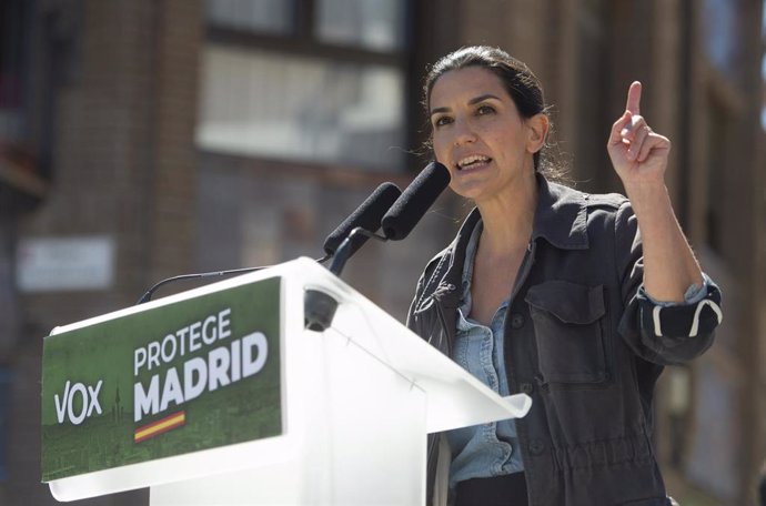 La candidata de Vox a la Presidencia de la Comunidad de Madrid, Rocío Monasterio, interviene durante un acto del partido.
