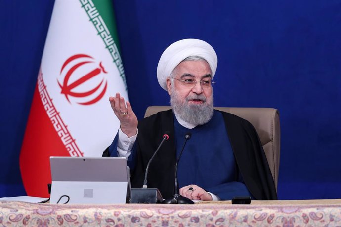 HANDOUT - 14 April 2021, Iran, Tehran: Iranian President Hassan Rouhani speaks during a weekly cabinet meeting. Photo: -/Iranian Presidency/dpa - ATTENTION: editorial use only and only if the credit mentioned above is referenced in full